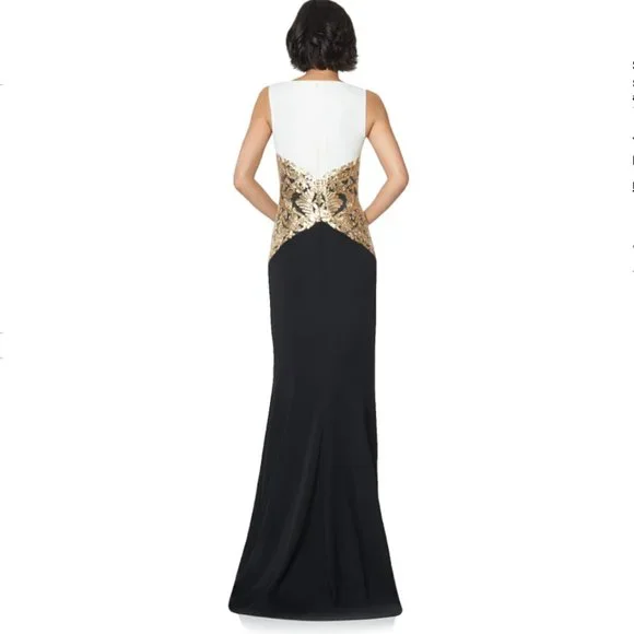 Tadashi Shoji Black and White Dress with Gold Accents - Picture 2 of 16
